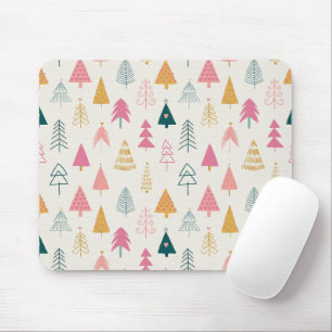 Cute Christmas Trees Blush Pink Pattern Mouse Pad