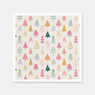Cute Christmas Trees Blush Pink Pattern  Napkin