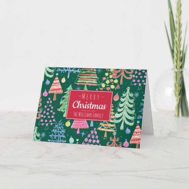 Cute Christmas Trees Merry Christmas Family Holiday Card (Front)