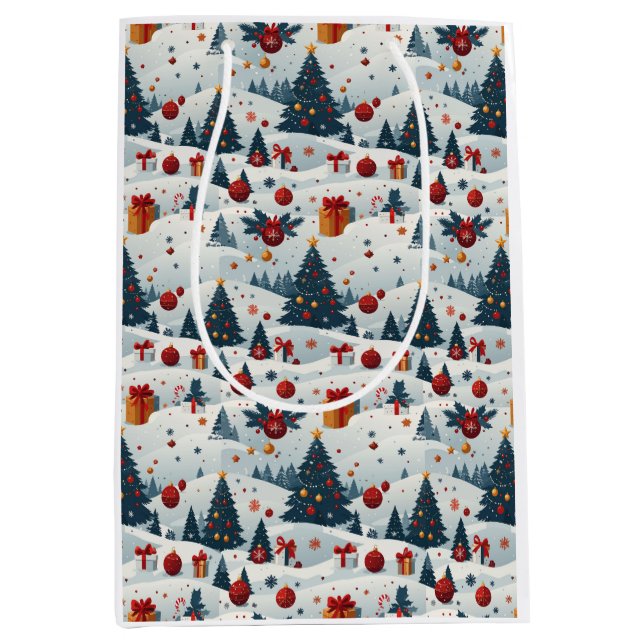 Cute Christmas Trees Pattern Wrapping Paper Medium Gift Bag (Front)