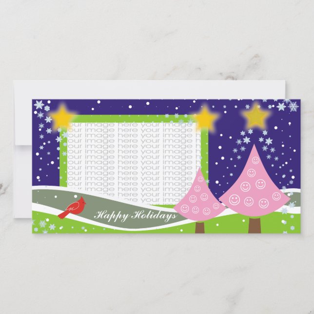 Cute Christmas Trees Photo Cards (Front)