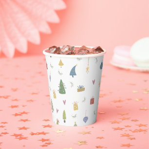 Cute Christmas Trees Presents Ornaments Pattern Paper Cups