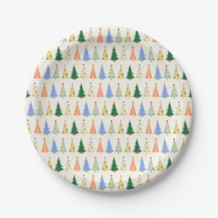 Cute Christmas Trees Red Green Boho  Paper Plate