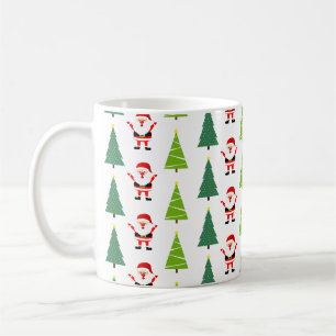 Cute Christmas Trees & Santa Claus Pattern White Coffee Mug