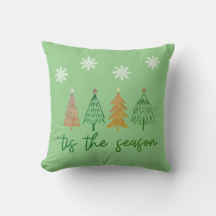 Cute Christmas Trees Snowflakes "Tis the Season Cushion