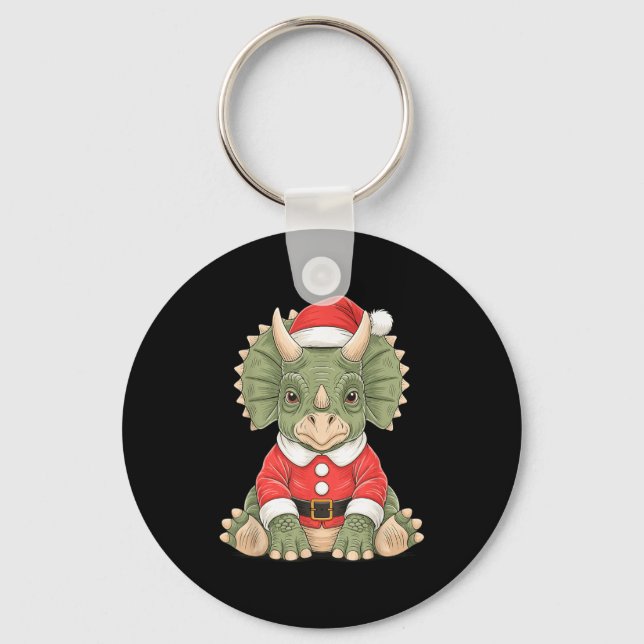 Cute Christmas Triceratops Santa Dinosaur  Key Ring (Front)