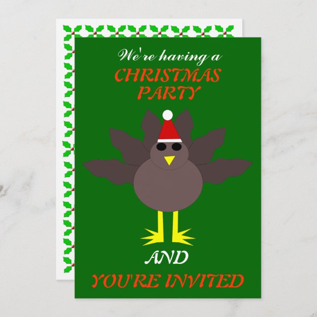 Cute Christmas Turkey Custom Party Invites (Front/Back)