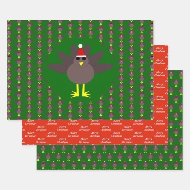 Cute Christmas Turkey Custom Wrapping Paper Sheet (Set)