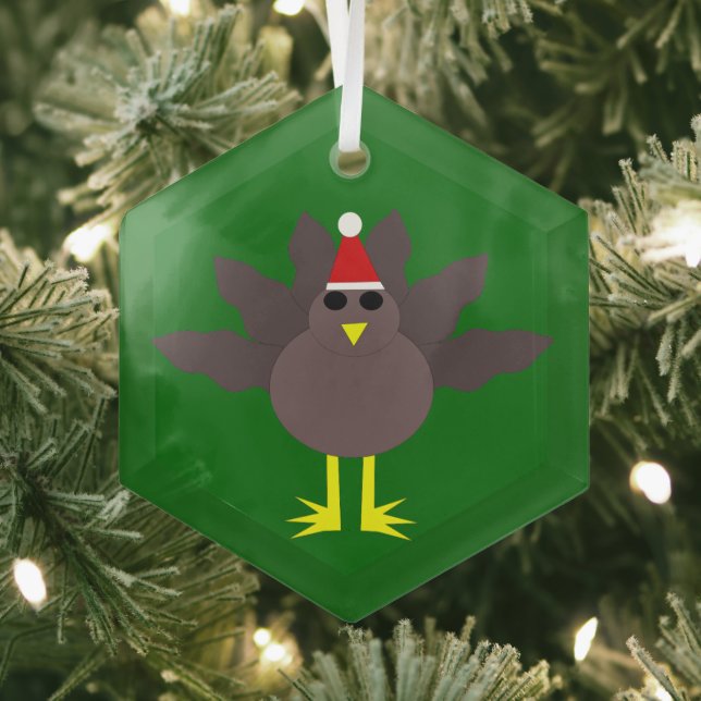 Cute Christmas Turkey Glass Tree Decoration (Insitu)