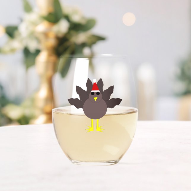 Cute Christmas Turkey Stemless Wine Glass (Insitu (Wedding))