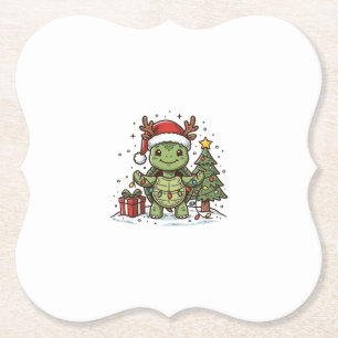 Cute Christmas Turtle Vintage Engraving Shirt Desi Paper Coaster