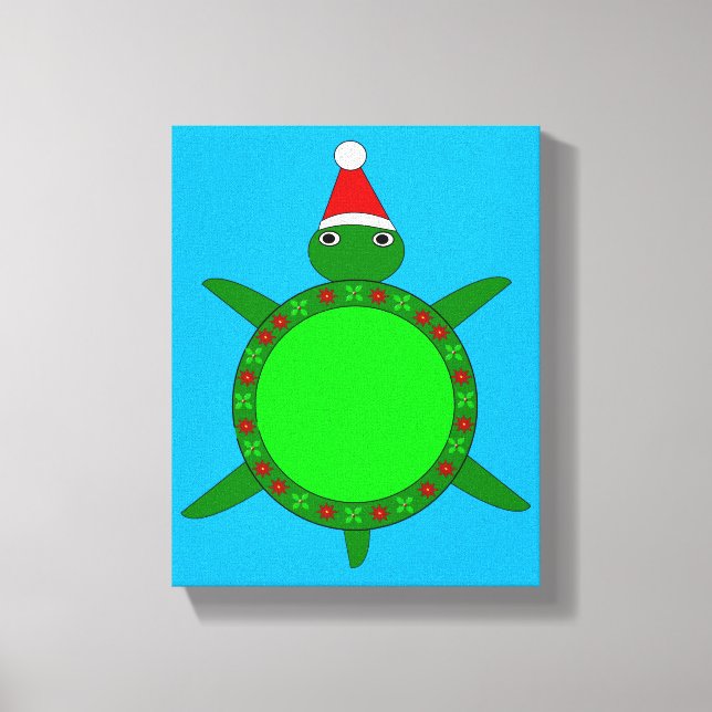 Cute Christmas Turtle with Flowery Shell Canvas Print (Front)