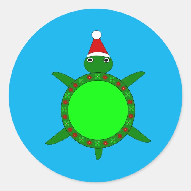 Cute Christmas Turtle with Flowery Shell Classic Round Sticker (Front)