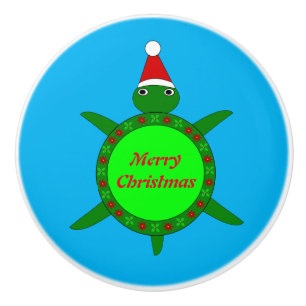 Cute Christmas Turtle with Flowery Shell Custom Ceramic Knob