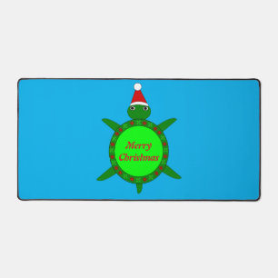 Cute Christmas Turtle with Flowery Shell Custom Desk Mat