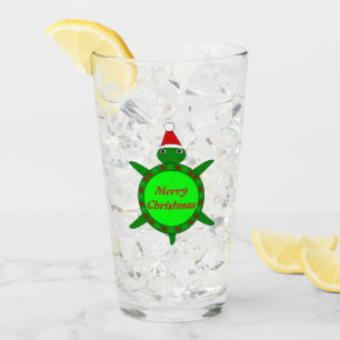 Cute Christmas Turtle with Flowery Shell Custom Glass