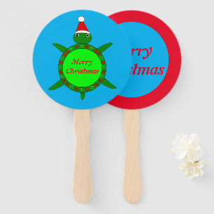 Cute Christmas Turtle with Flowery Shell Custom Hand Fan
