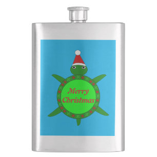 Cute Christmas Turtle with Flowery Shell Custom Hip Flask