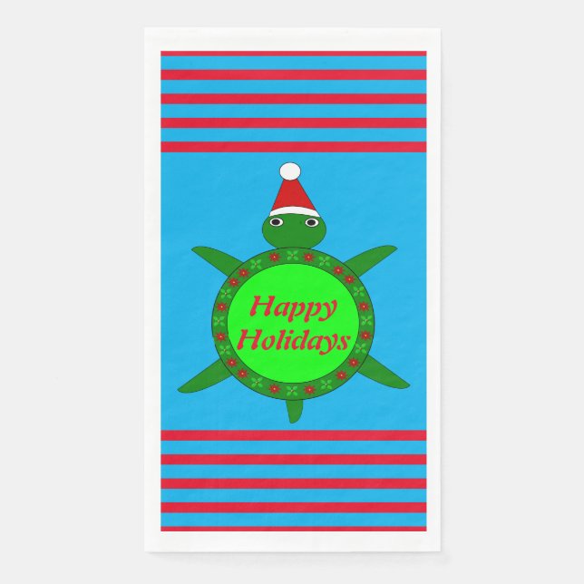 Cute Christmas Turtle with Flowery Shell Custom Napkin (Front)