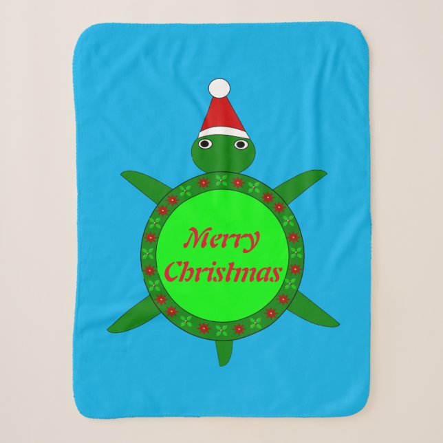 Cute Christmas Turtle with Flowery Shell Custom Sherpa Blanket (Front)