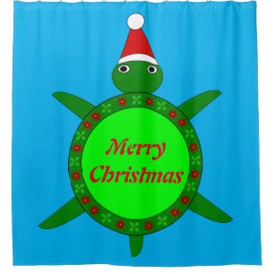 Cute Christmas Turtle with Flowery Shell Custom Shower Curtain
