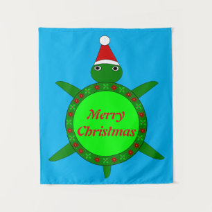 Cute Christmas Turtle with Flowery Shell Custom Tapestry