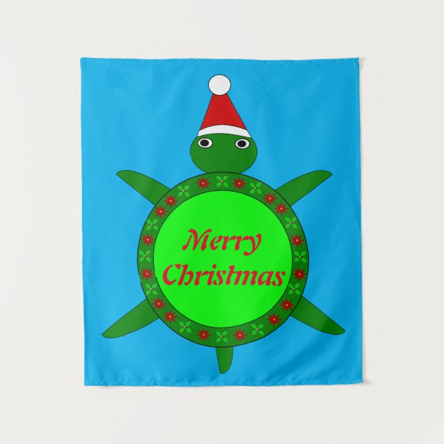 Cute Christmas Turtle with Flowery Shell Custom Tapestry (Front)