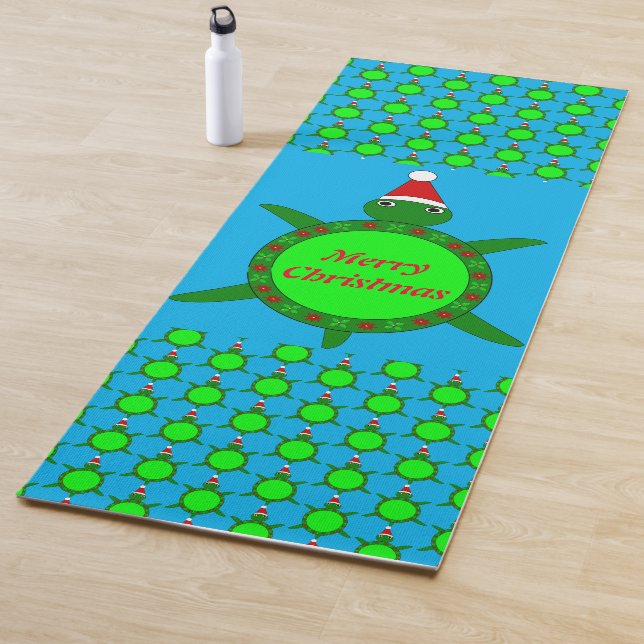 Cute Christmas Turtle with Flowery Shell Custom Yoga Mat (In Situ)