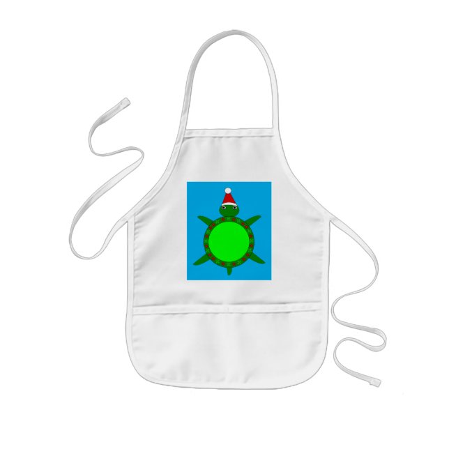 Cute Christmas Turtle with Flowery Shell Kids Apron (Front)