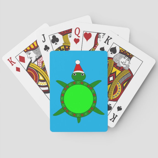 Cute Christmas Turtle with Flowery Shell Playing Cards (Back)