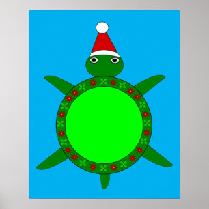 Cute Christmas Turtle with Flowery Shell Poster