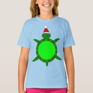 Cute Christmas Turtle with Flowery Shell T-Shirt