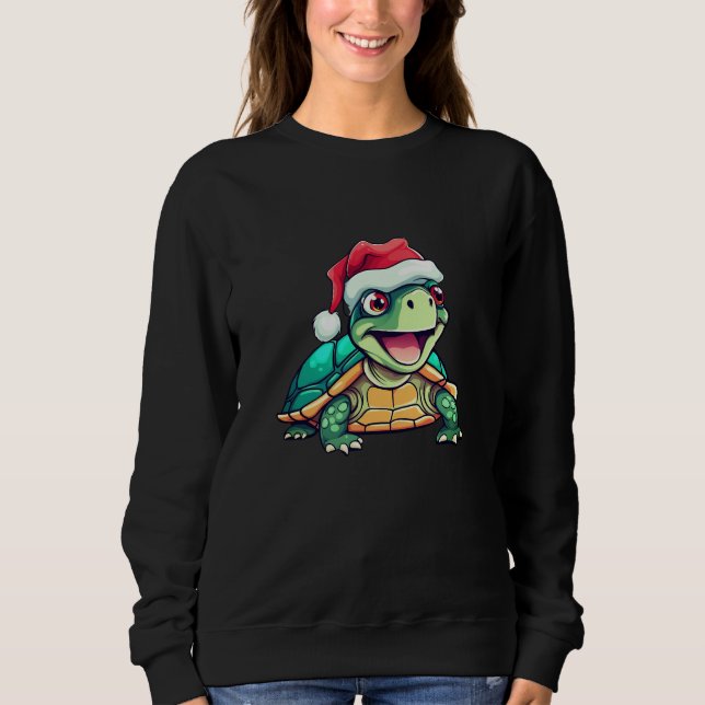 Cute Christmas Turtle with Santa Hat Sweatshirt (Front)