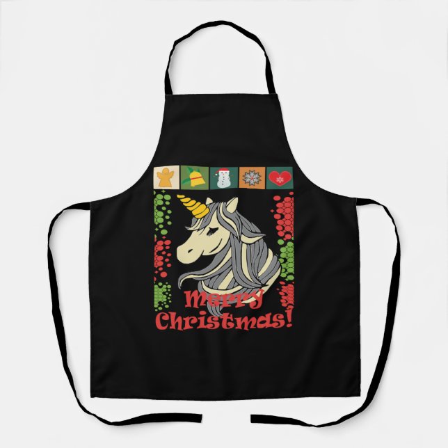 Cute Christmas Unicorn. Apron (Front)