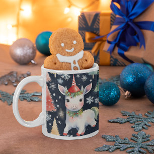 Cute Christmas Unicorn Custom Holiday Two-Tone Coffee Mug
