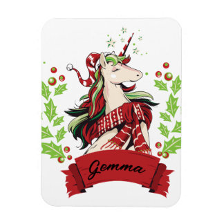 Cute Christmas Unicorn Custom Name Magnet