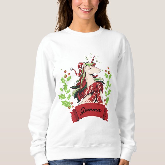 Cute Christmas Unicorn Custom Name       Sweatshirt (Front)