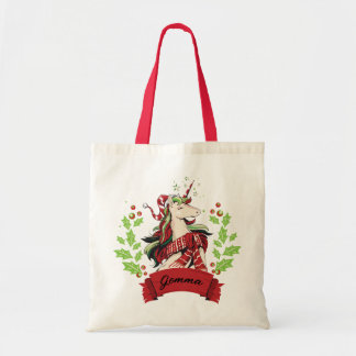 Cute Christmas Unicorn Custom Name Tote Bag