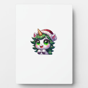 Cute Christmas Unicorn in Tree Costume Cartoon Tan Plaque
