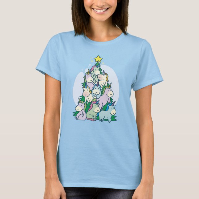 Cute Christmas Unicorn Tree T-Shirt (Front)