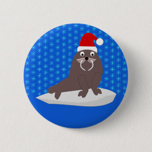Cute Christmas Walrus and Snowflakes 6 Cm Round Badge