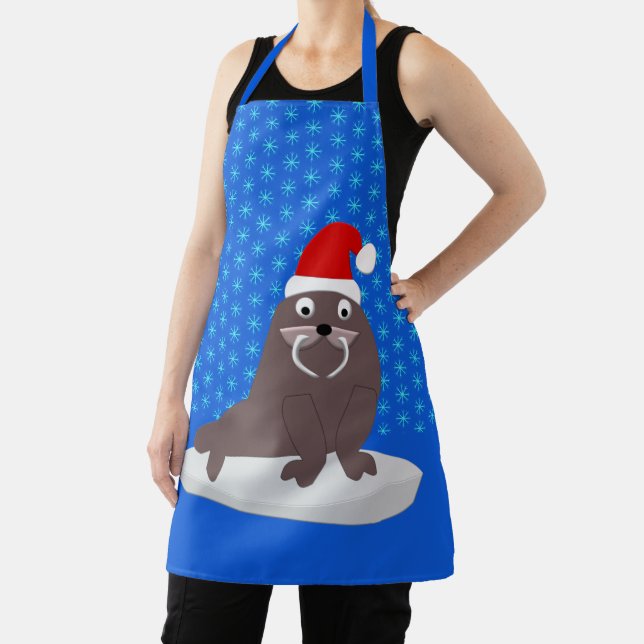 Cute Christmas Walrus and Snowflakes Apron (Insitu)