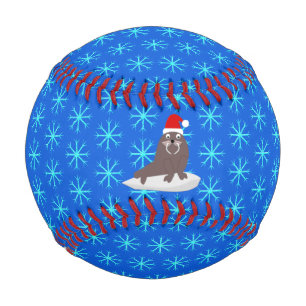 Cute Christmas Walrus and Snowflakes Baseball