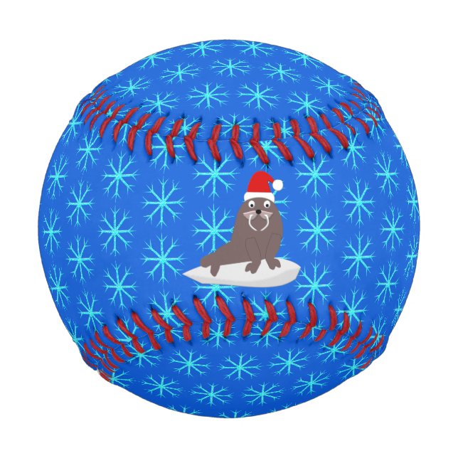 Cute Christmas Walrus and Snowflakes Baseball (Front)