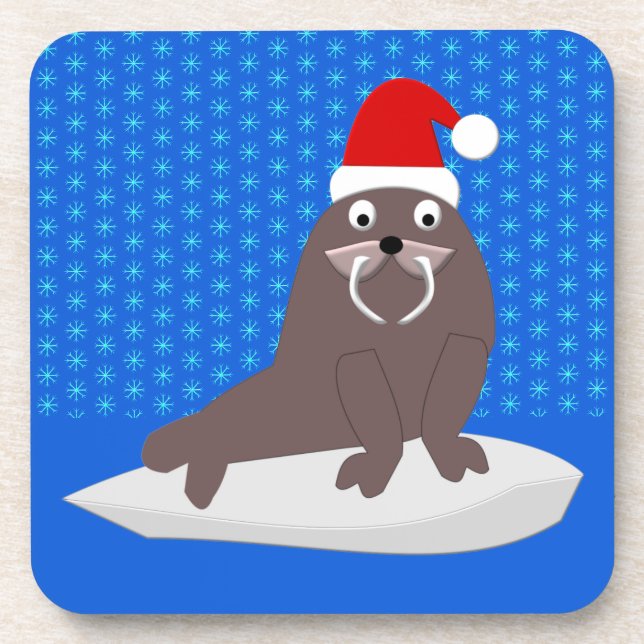 Cute Christmas Walrus and Snowflakes Coaster (Front)
