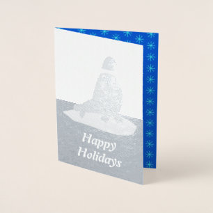 Cute Christmas Walrus and Snowflakes Custom Foil Card