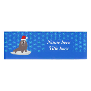 Cute Christmas Walrus and Snowflakes Custom Name Tag