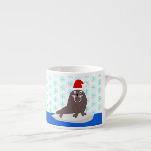 Cute Christmas Walrus and Snowflakes Espresso Cup