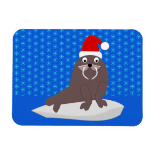 Cute Christmas Walrus and Snowflakes Magnet