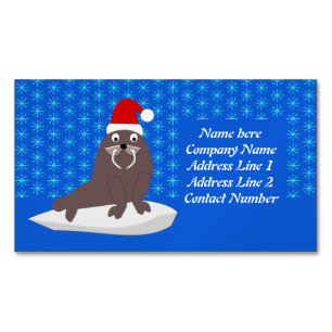 Cute Christmas Walrus and Snowflakes Magnetic Business Card